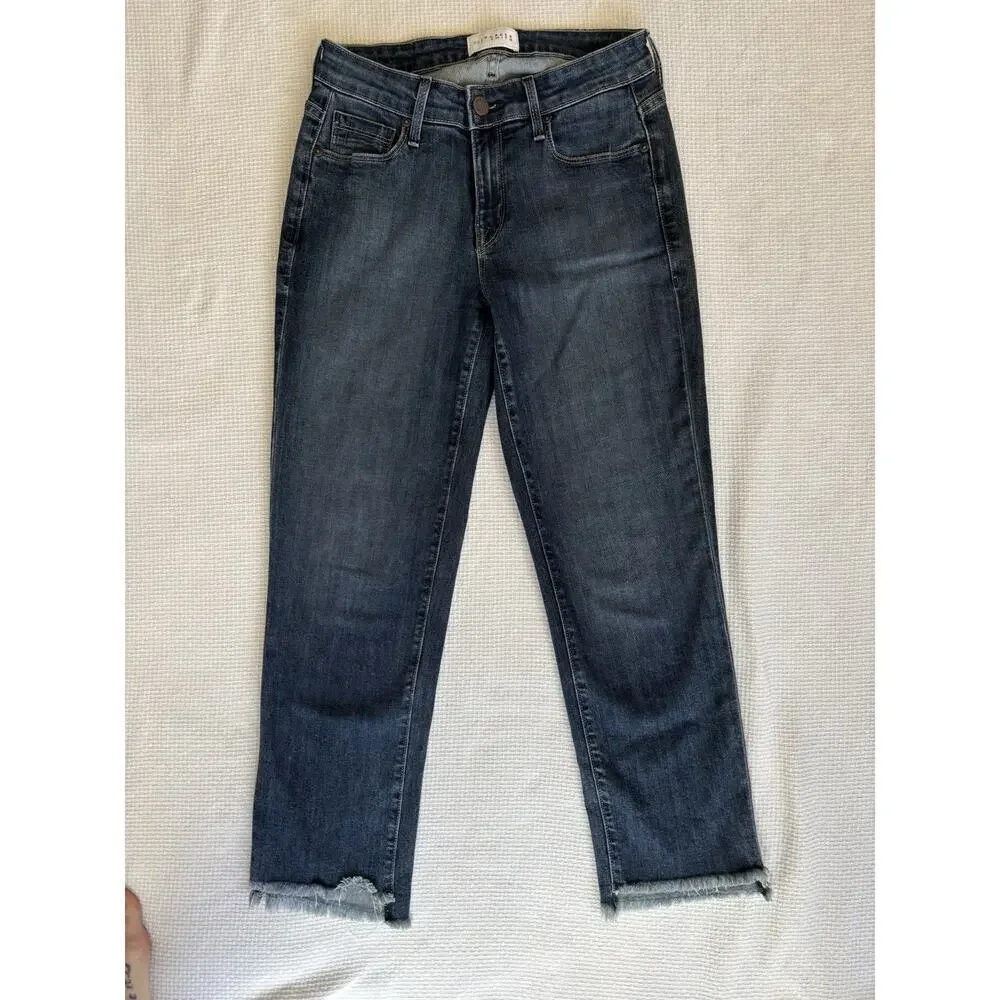 Parker Smith Jeans Women 25 Dark Wash Raw Hem Cropped Straight Leg Preppy Staple